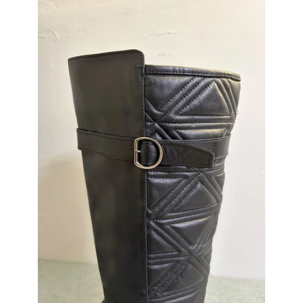 Emanuele Crasto Tall Boots‎ Women 10 Black Leather Quilted Italian Knee High O14